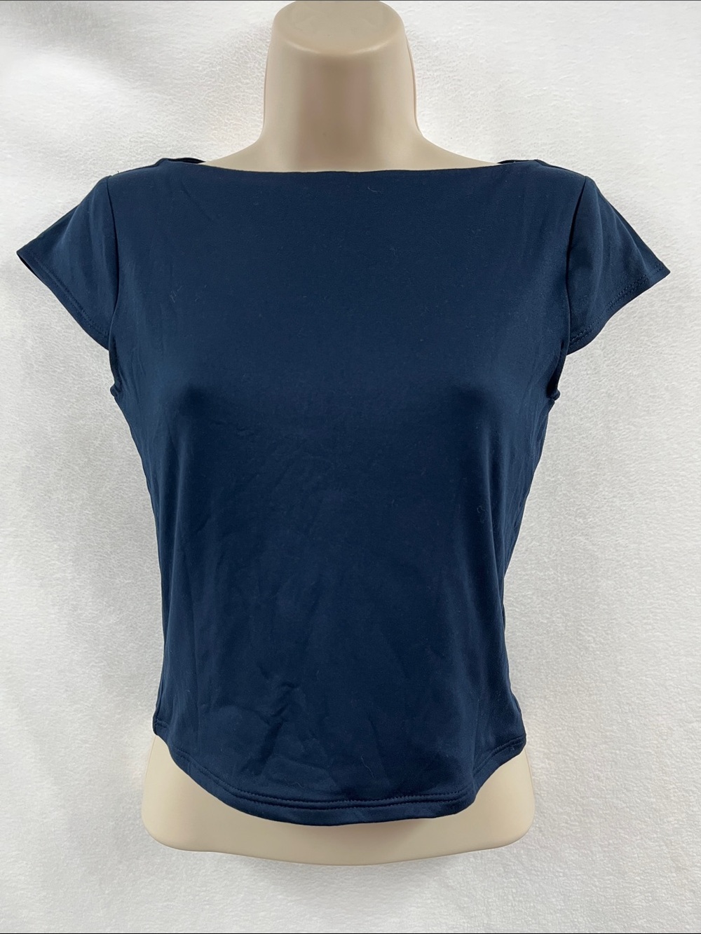 Women's Navy Boatneck Cap Sleeve Top